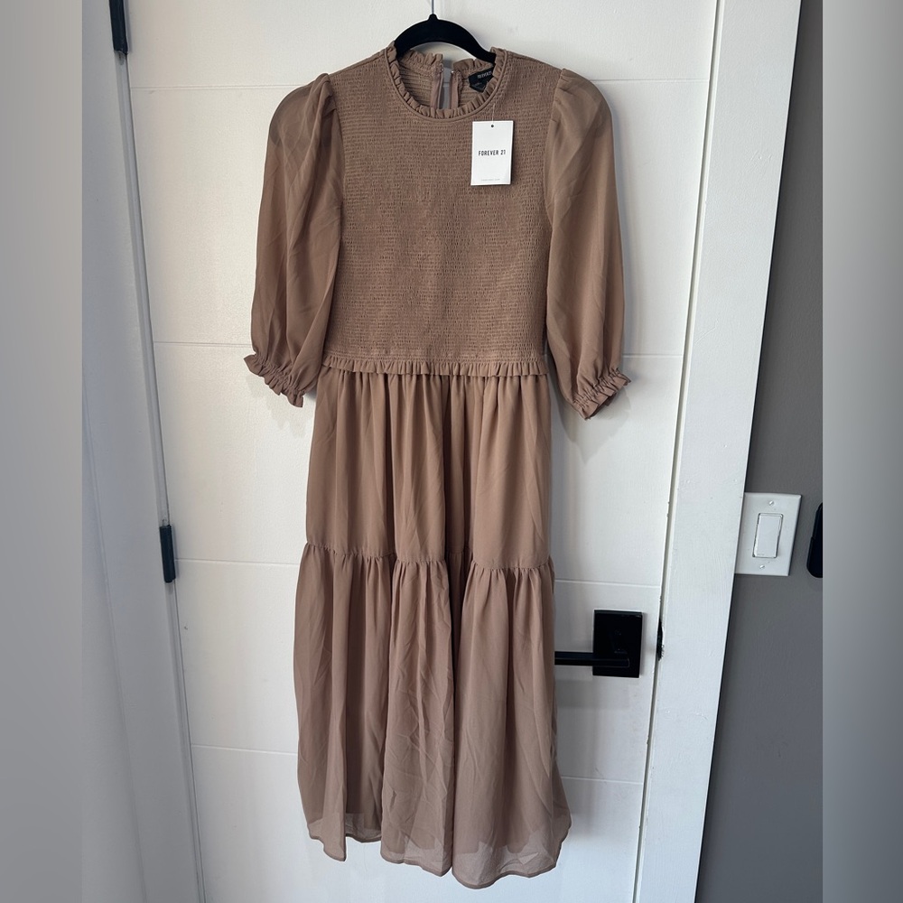 Forever 21 Long Sleeve Tan Dress